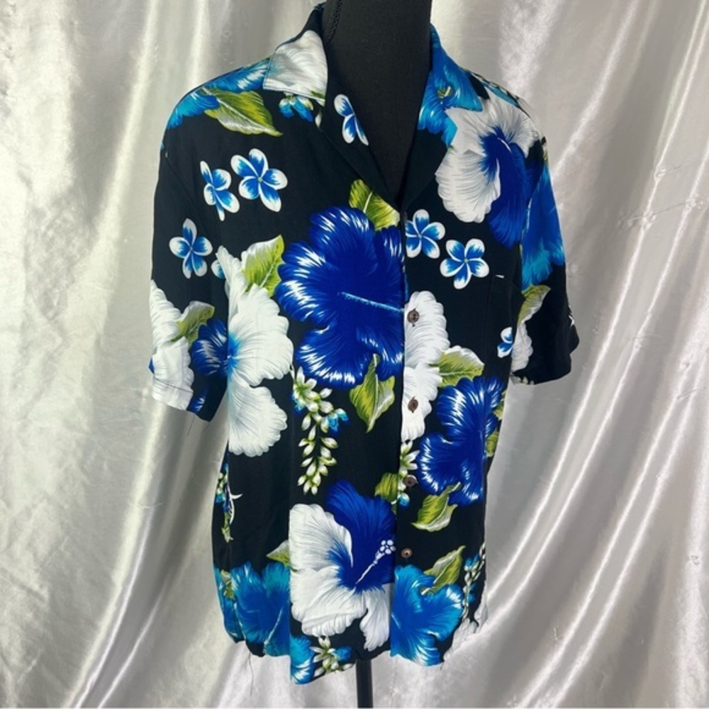 Vintage Hawaiian Floral Blue & White Button Down Shirt Y2K Resortwear L